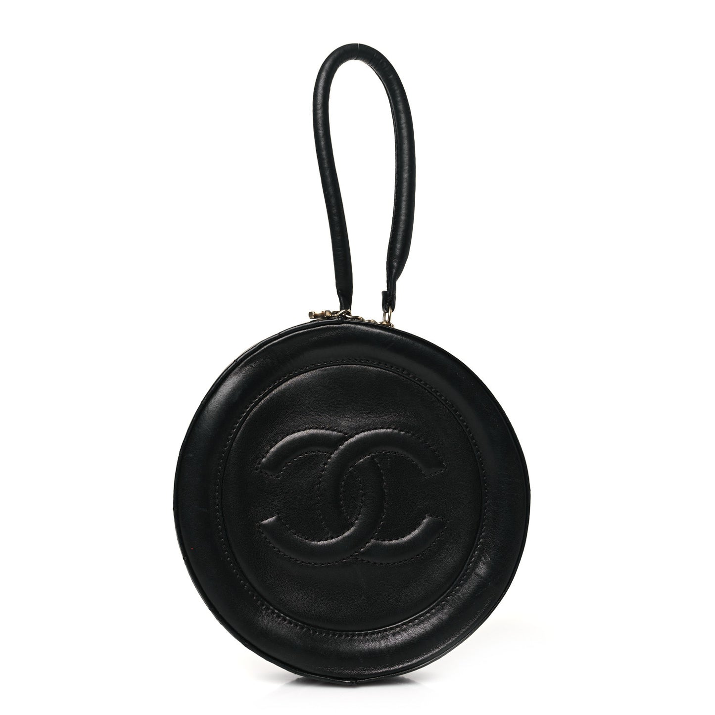 Lambskin Square Quilted Round Shoulder Bag Black