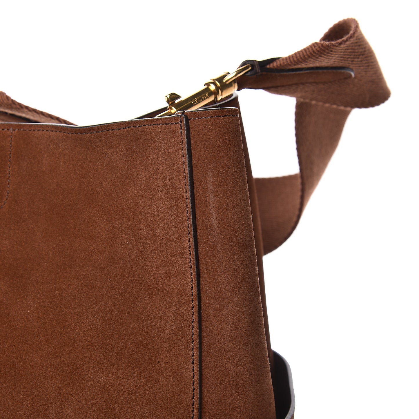 Suede Calfskin Sangle Bucket Bag Chestnut