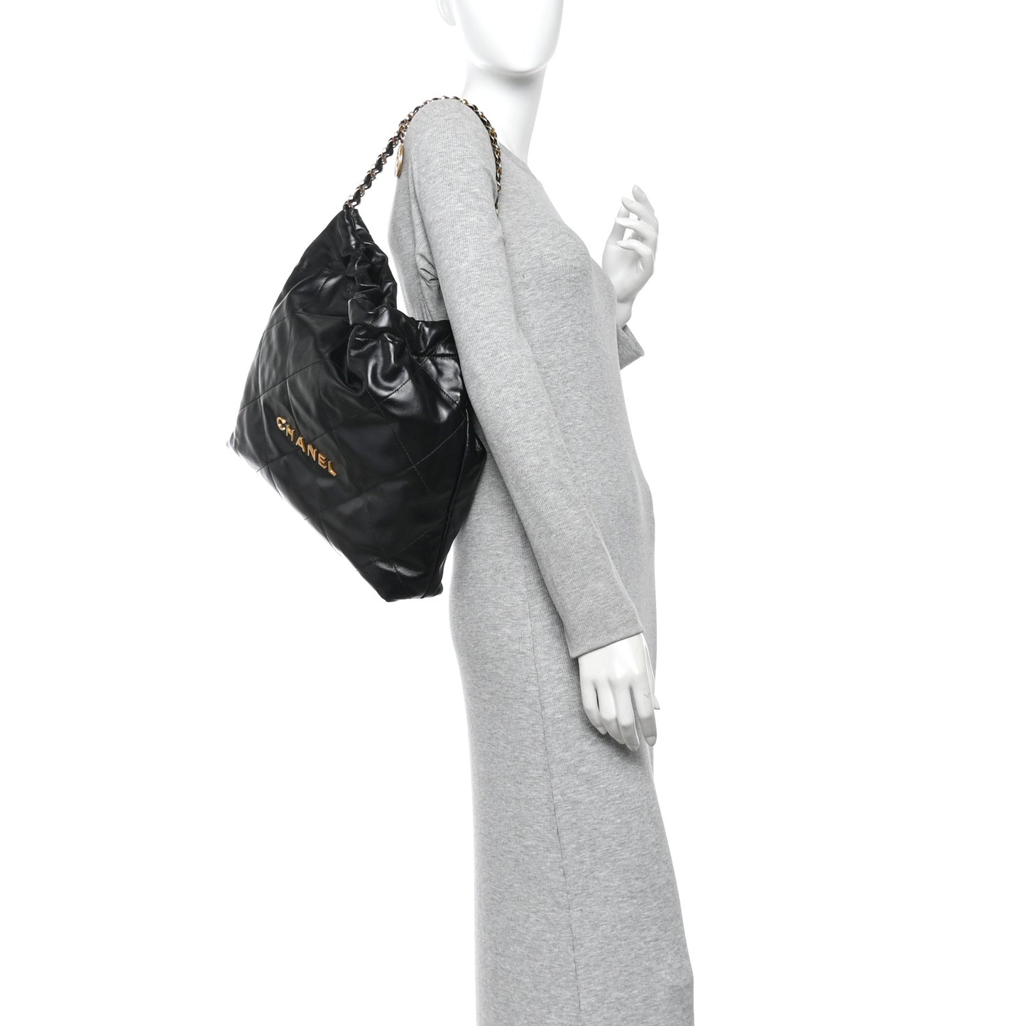 Shiny Calfskin Quilted Chanel 22 Black