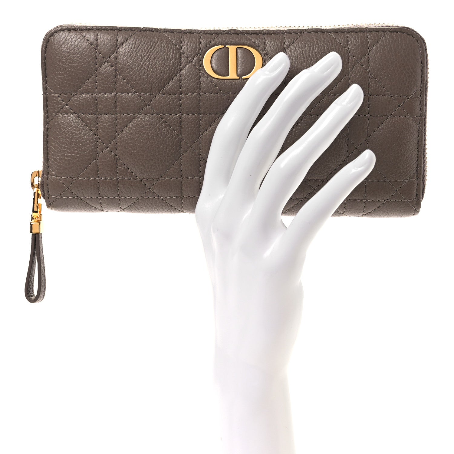 Christian Dior Grained Calfskin Supple Cannage Caro Zip Wallet Taupe 2 of 7