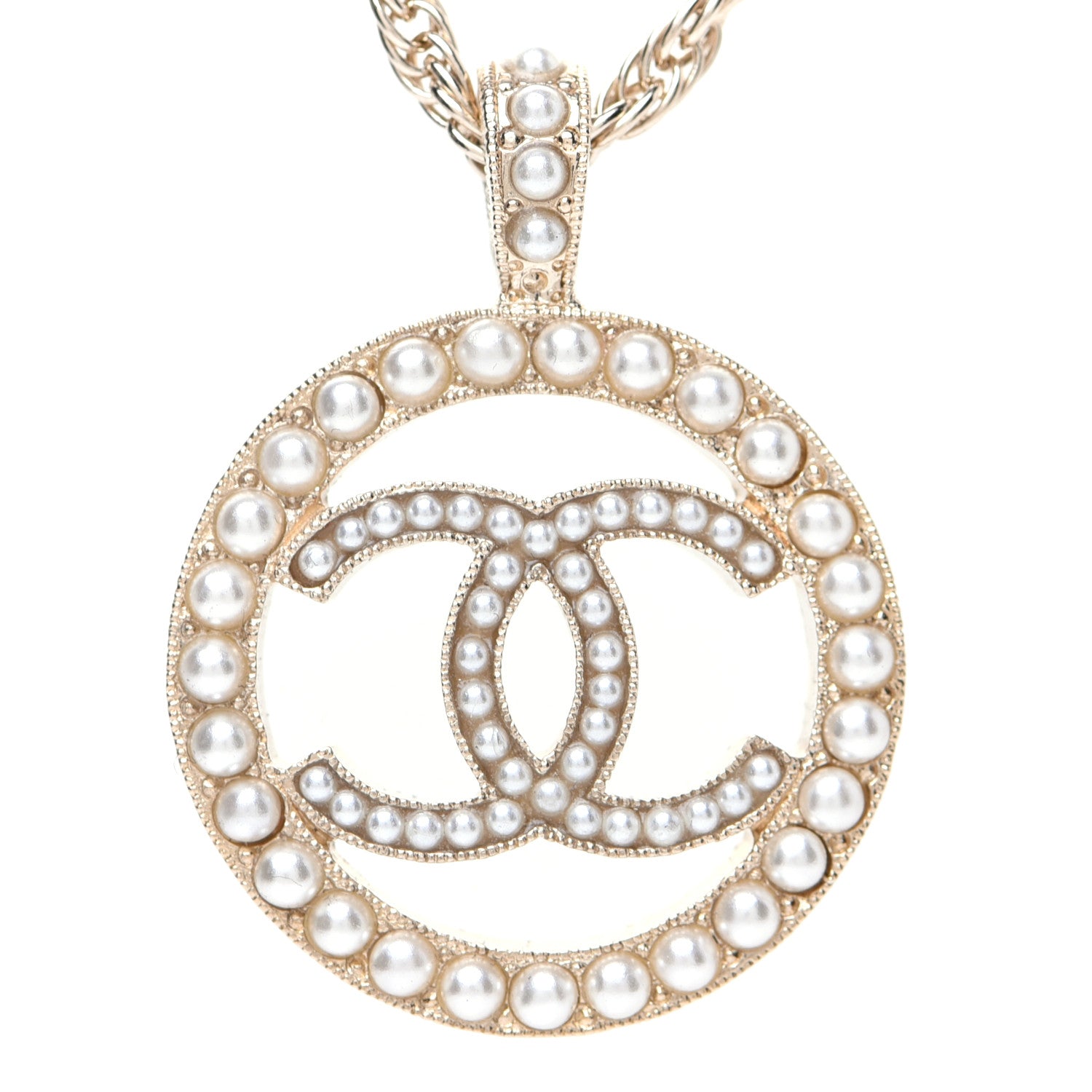 Chanel Pearl CC Round Pendant Necklace Gold 5 of 8