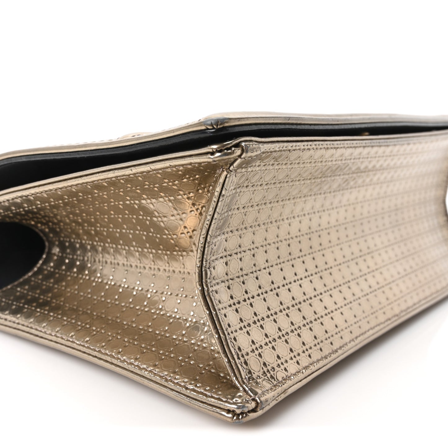 Metallic Patent Micro-Cannage Medium Diorama Flap Bag Gold