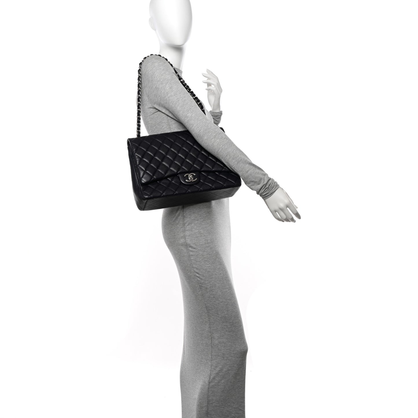 Caviar Quilted Maxi Double Flap Navy Blue