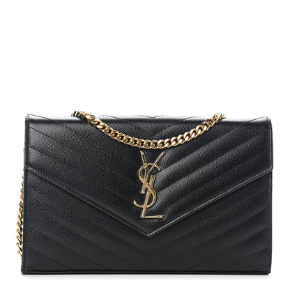 Saint Laurent Grain De Poudre Matelasse Chevron Monogram Chain Wallet Black 1 of 4