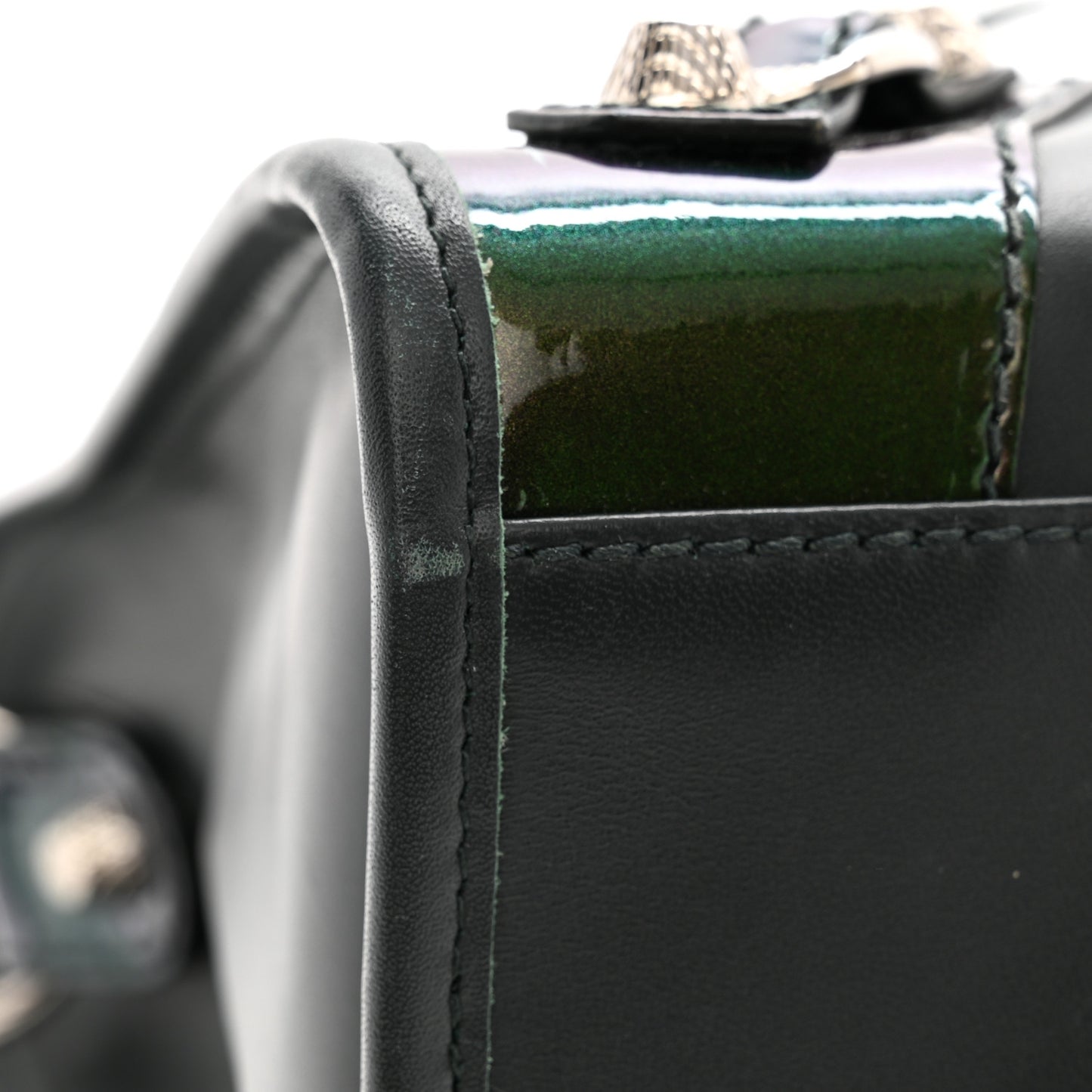 Smooth Calfskin Metallic Patent Giant 12 Silver Hardware City Vert Poker Fonce