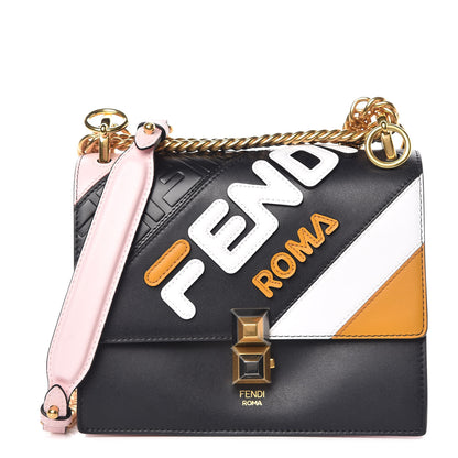 Fendi X FILA Vitello Liberty Mania Bi-Color FF 1974 Embossed Small Kan I Shoulder Bag Black Confetto Multicolor 1 of 9