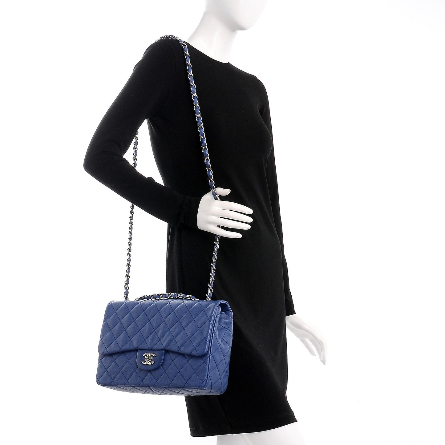 Washed Caviar Jumbo Single Flap Blue