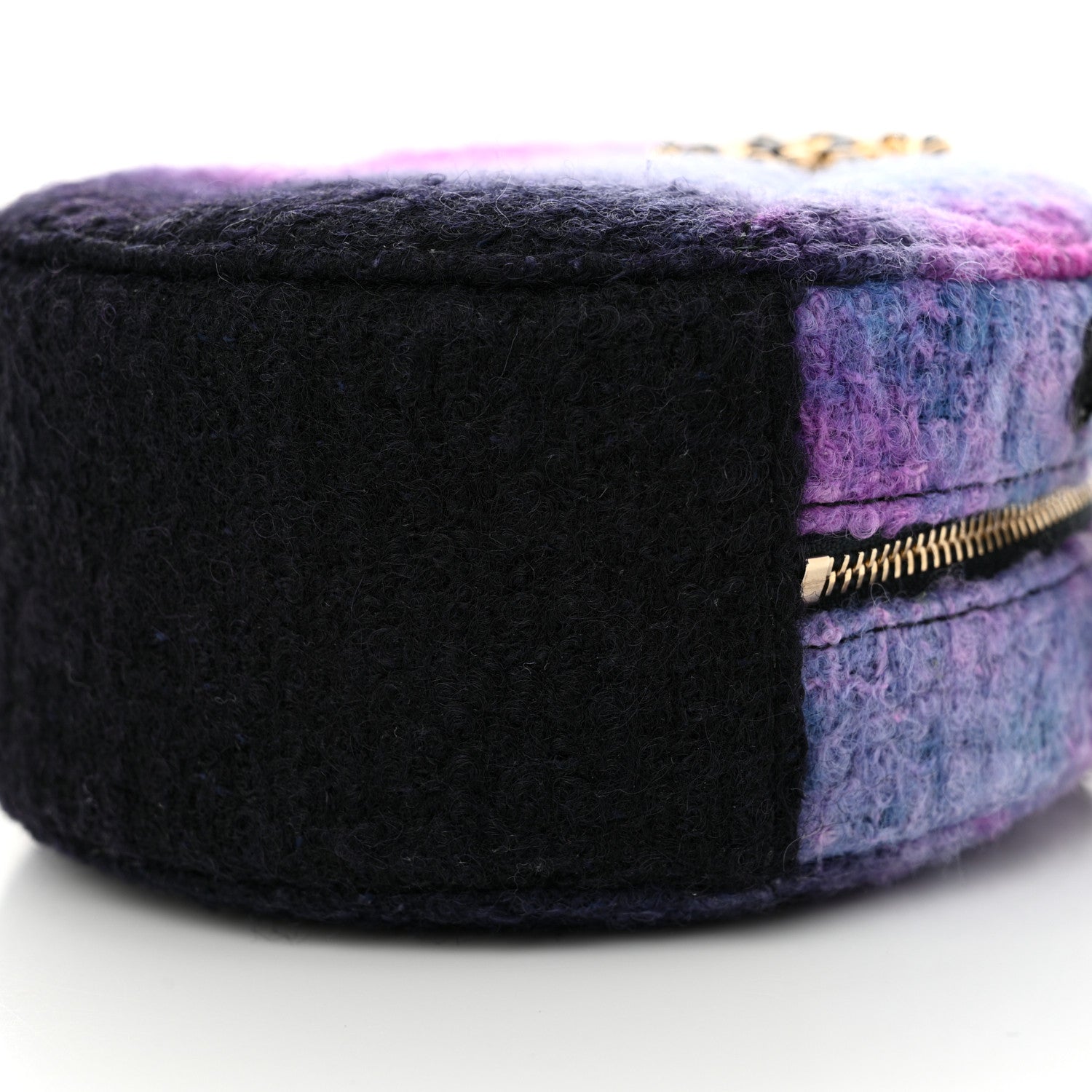 Chanel Wool Tweed Chanel 19 Round Clutch With Chain Purple Black Blue 10 of 11