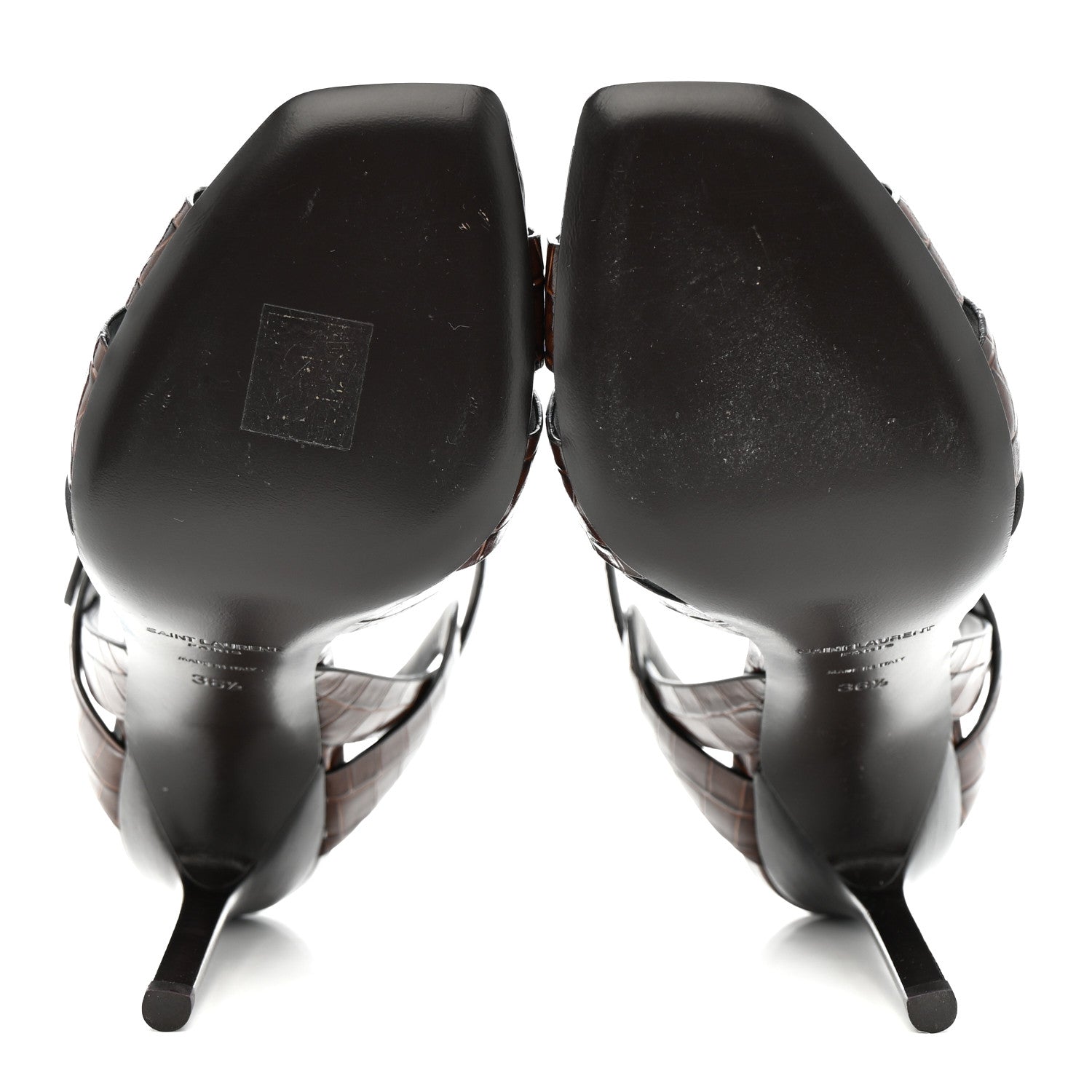 Saint Laurent Calfskin Crocodile Embossed Tribute 105 Sandals 36.5 Moro 6 of 10