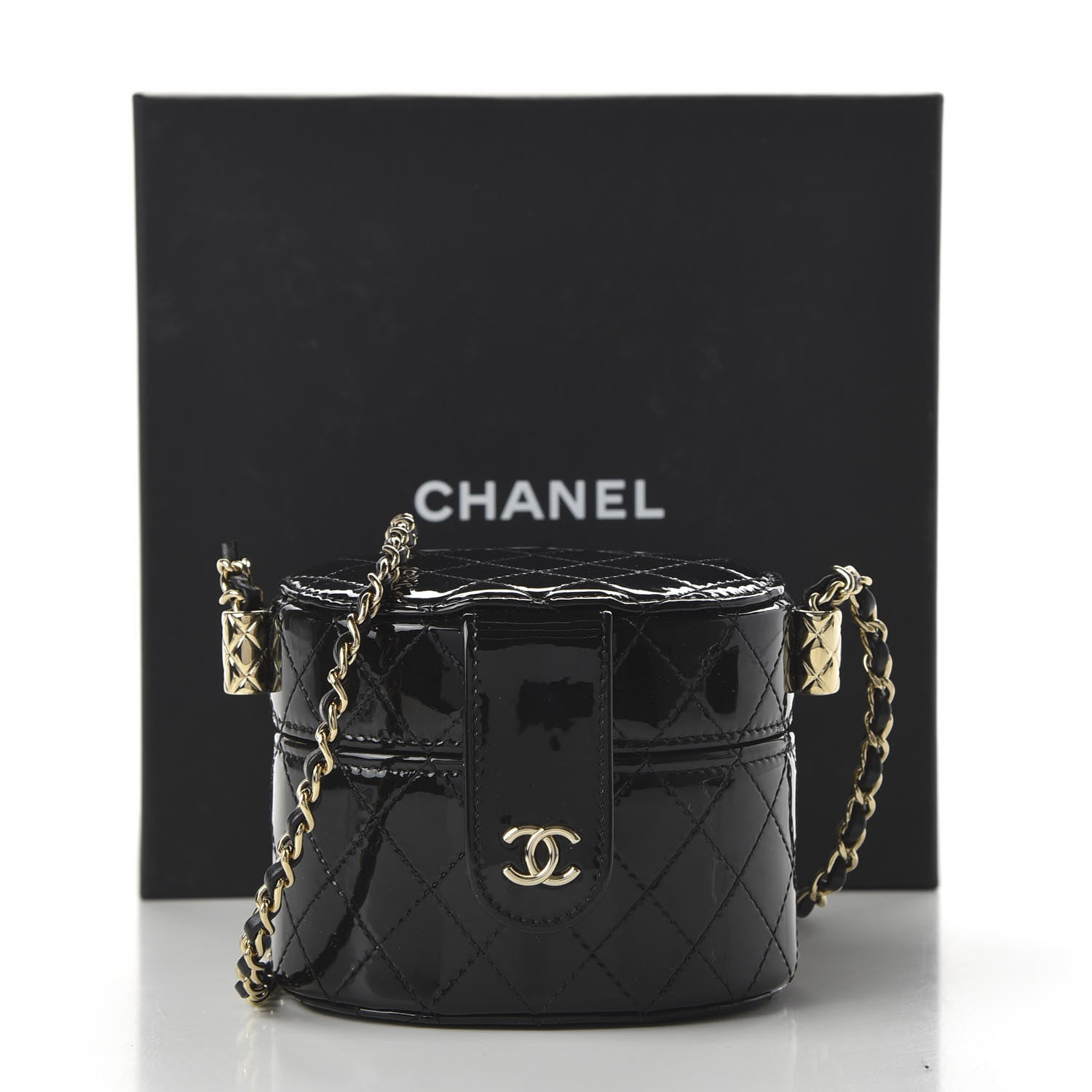 Chanel Patent Quilted Round Mini Vanity With Chain Black 11 of 11