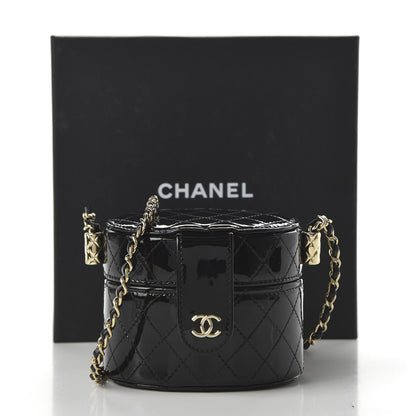 Chanel Patent Quilted Round Mini Vanity With Chain Black 11 of 11