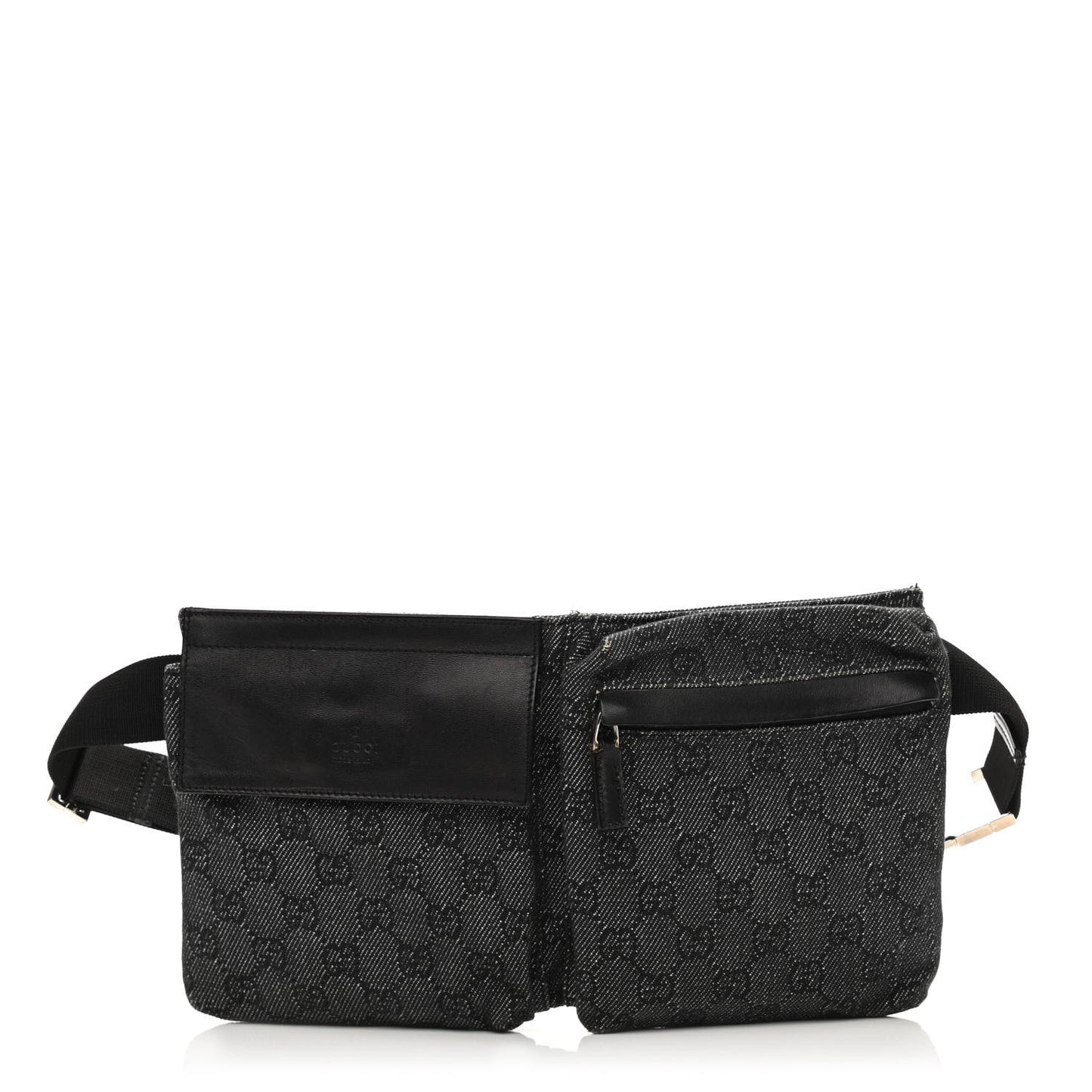 Denim Monogram Double Pocket Belt Bag Black