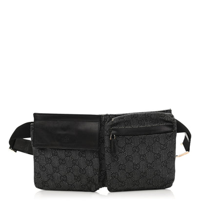 Gucci Denim Monogram Double Pocket Belt Bag Black 1 of 31