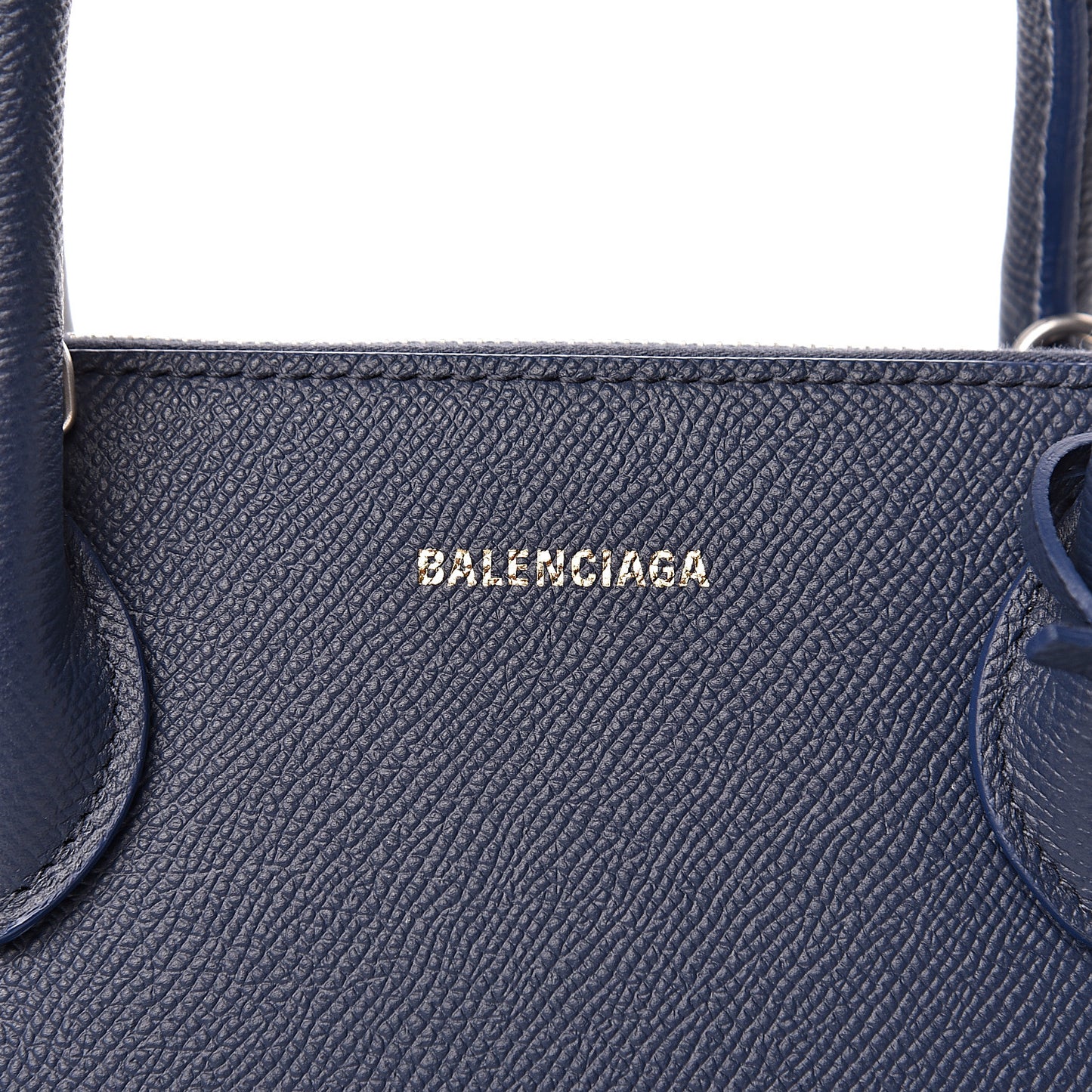 Signature Grained Calfskin Logo S Ville Top Handle Bag Bleu Canopee White
