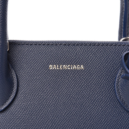 Balenciaga Signature Grained Calfskin Logo S Ville Top Handle Bag Bleu Canopee White 7 of 10