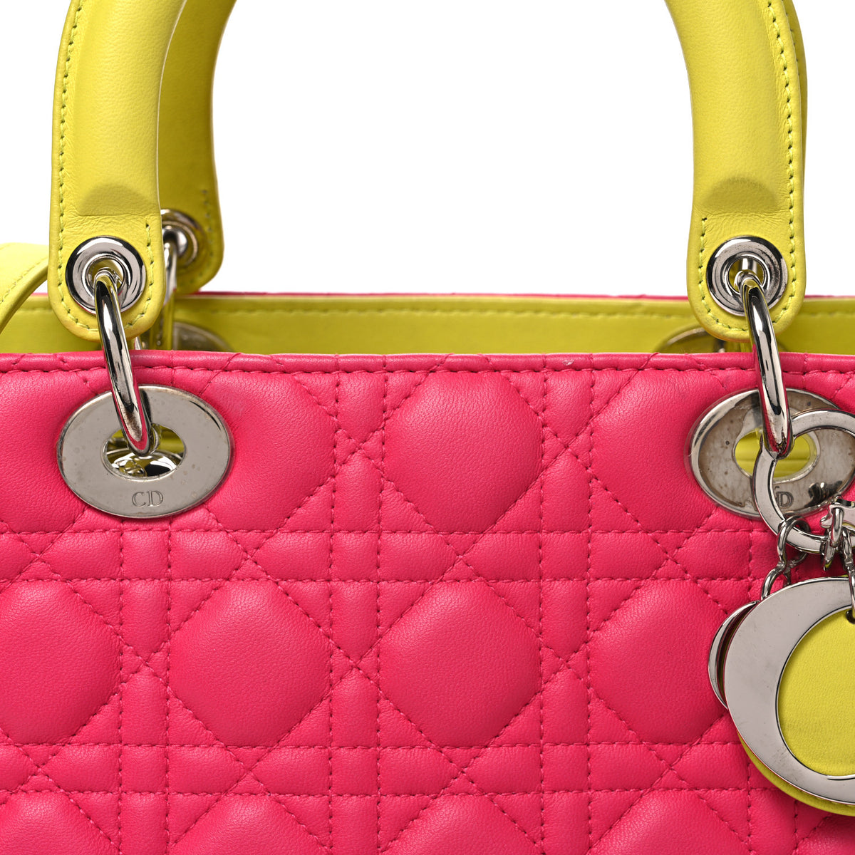Lambskin Cannage Medium Tri-Color Lady Dior Pink Blue Yellow