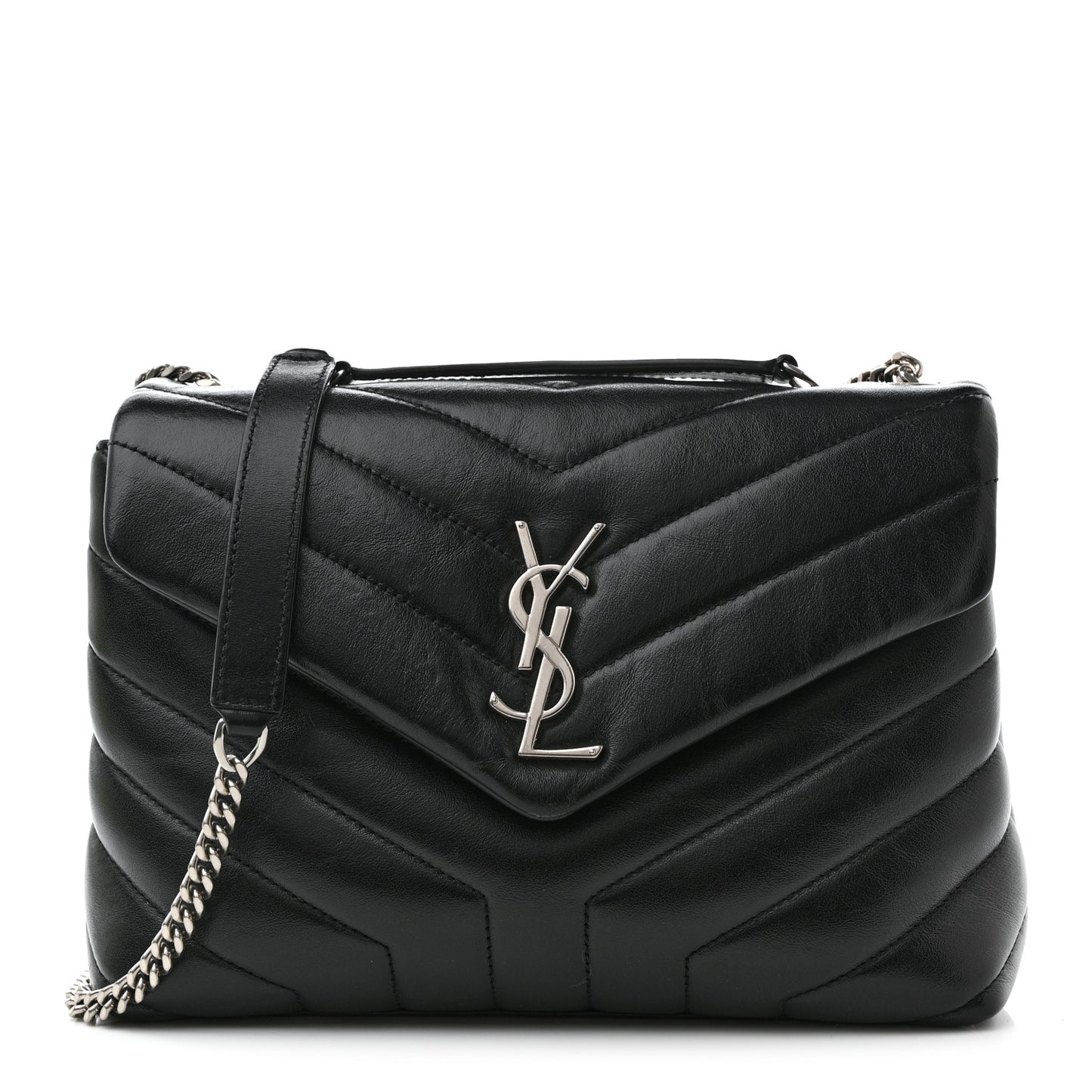 Calfskin Y Quilted Monogram Small Loulou Chain Satchel Black