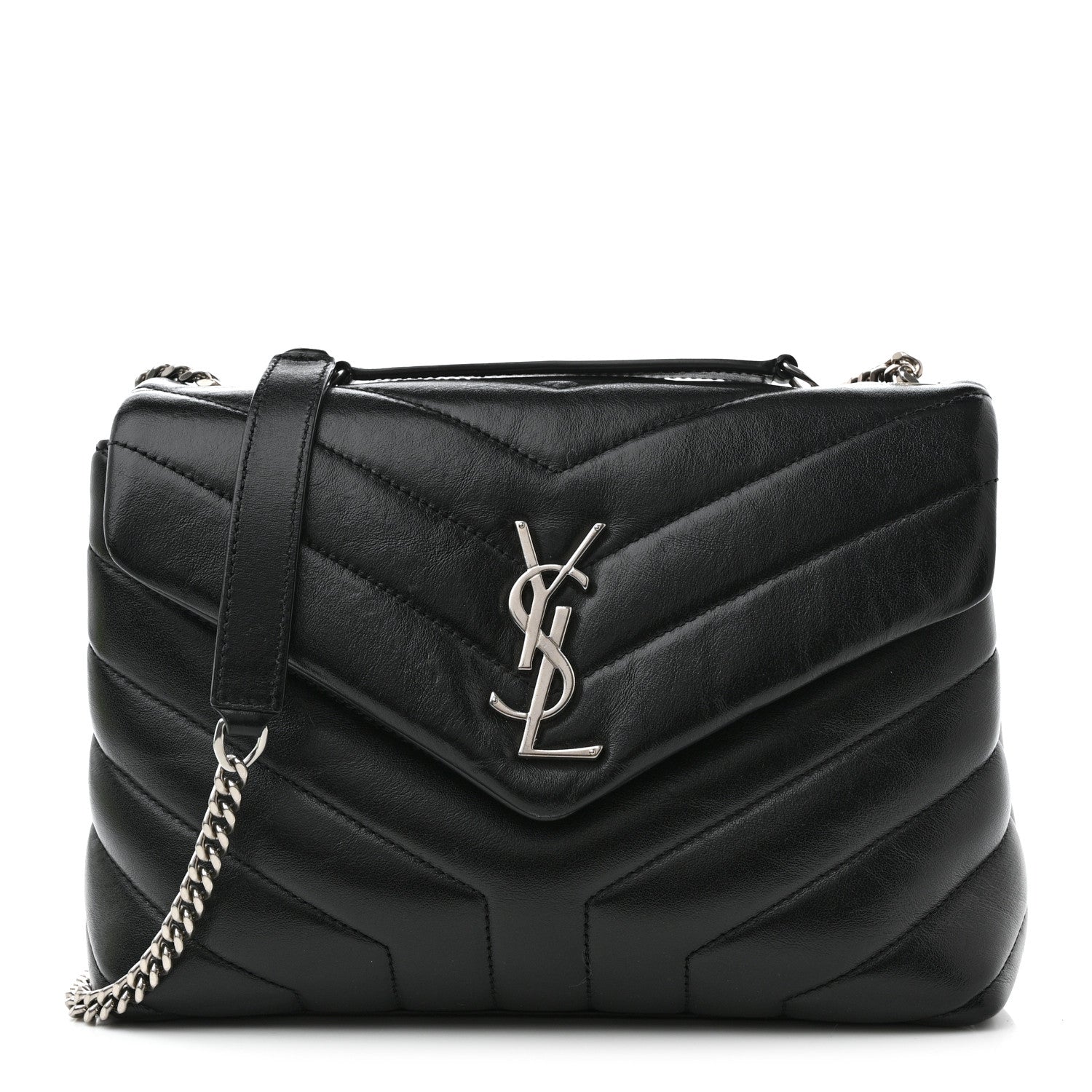 Saint Laurent Calfskin Y Quilted Monogram Small Loulou Chain Satchel Black 1 of 12