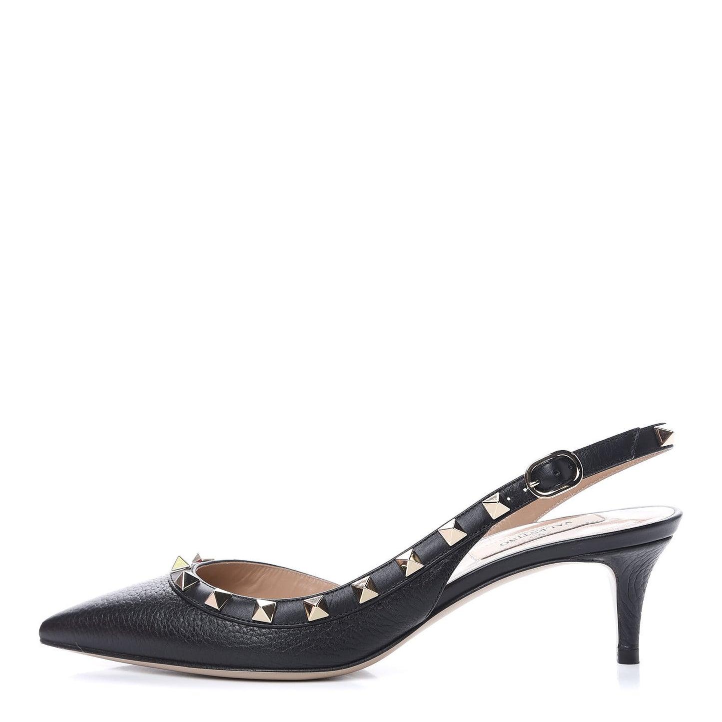 Pebbled Calfskin Rockstud Half D'Orsay Slingback 50mm Pumps 36 Black