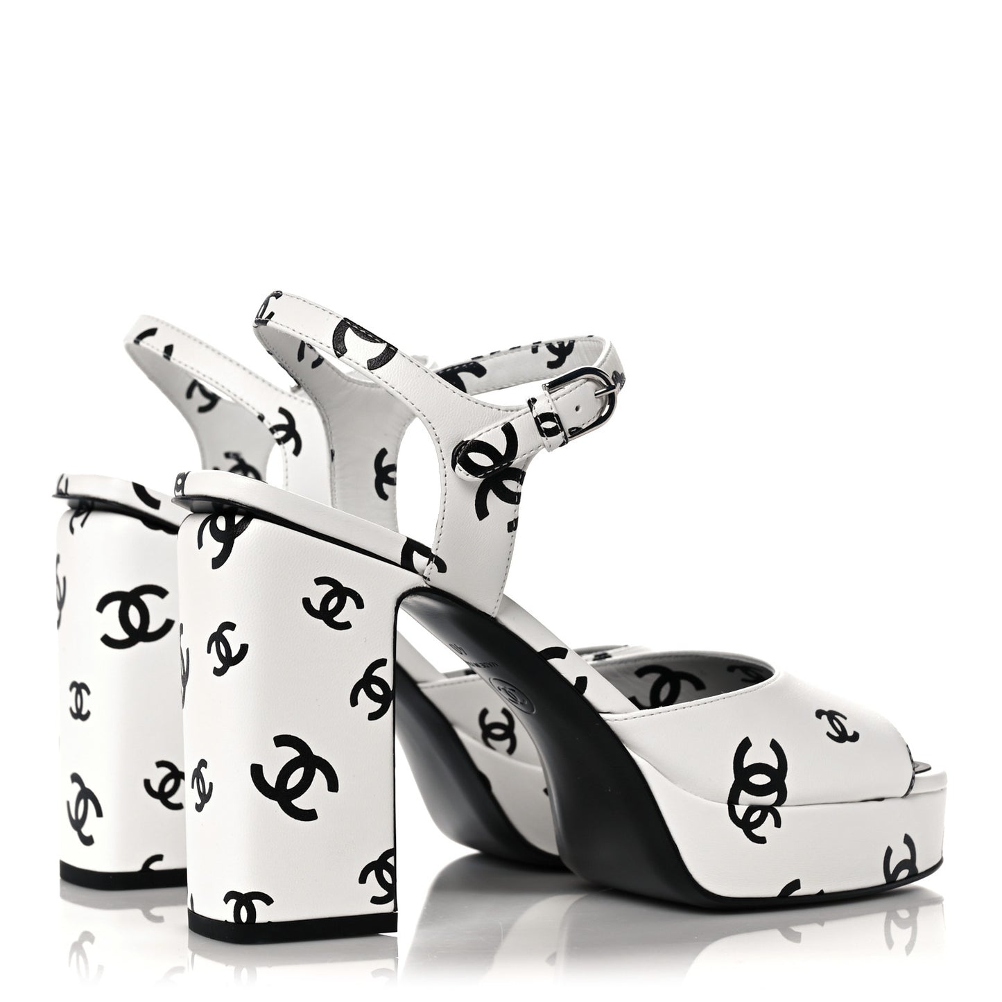 Printed Lambskin Coco Beach Platform Sandals 40 White Black