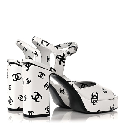 Chanel Printed Lambskin Coco Beach Platform Sandals 40 White Black 4 of 9