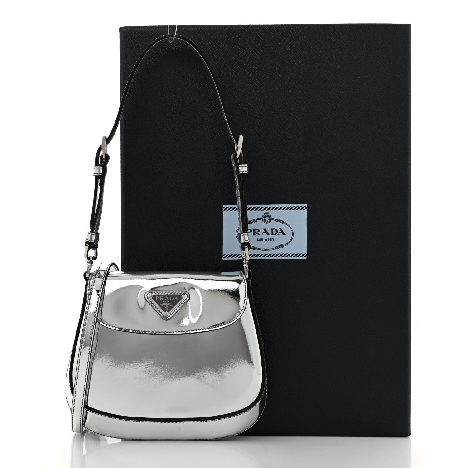 Prada Spazzolato Mini Cleo Flap Adjustable Strap Shoulder Bag Silver 10 of 10