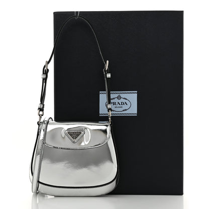 Prada Spazzolato Mini Cleo Flap Adjustable Strap Shoulder Bag Silver 10 of 10