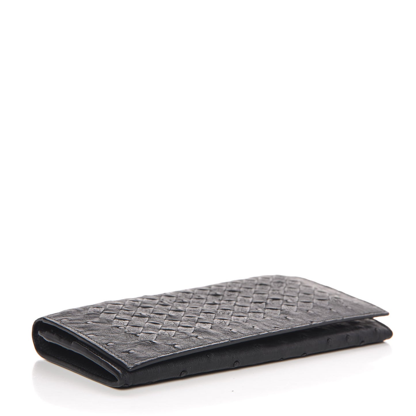 Ostrich Intrecciato Flap Wallet Black