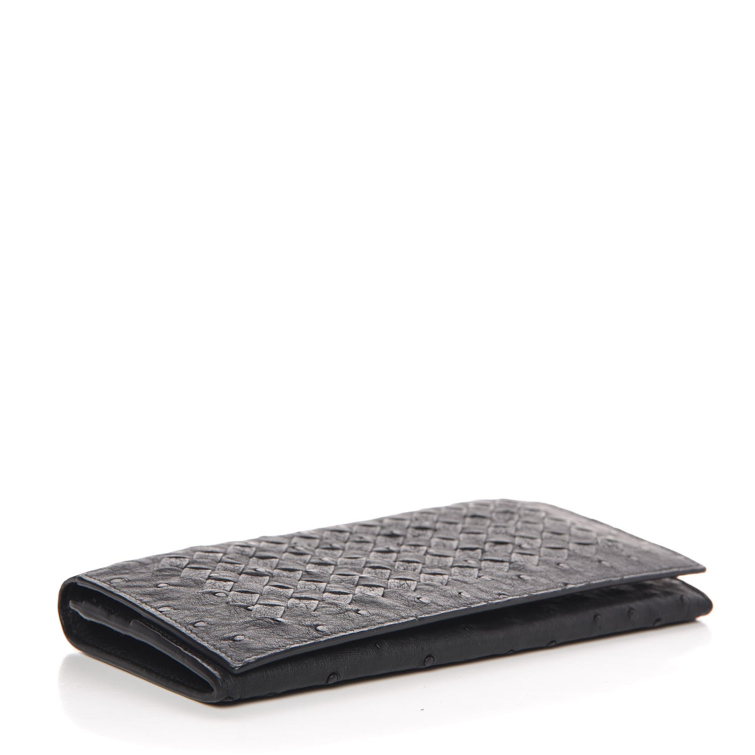 Bottega Veneta Ostrich Intrecciato Flap Wallet Black 4 of 8
