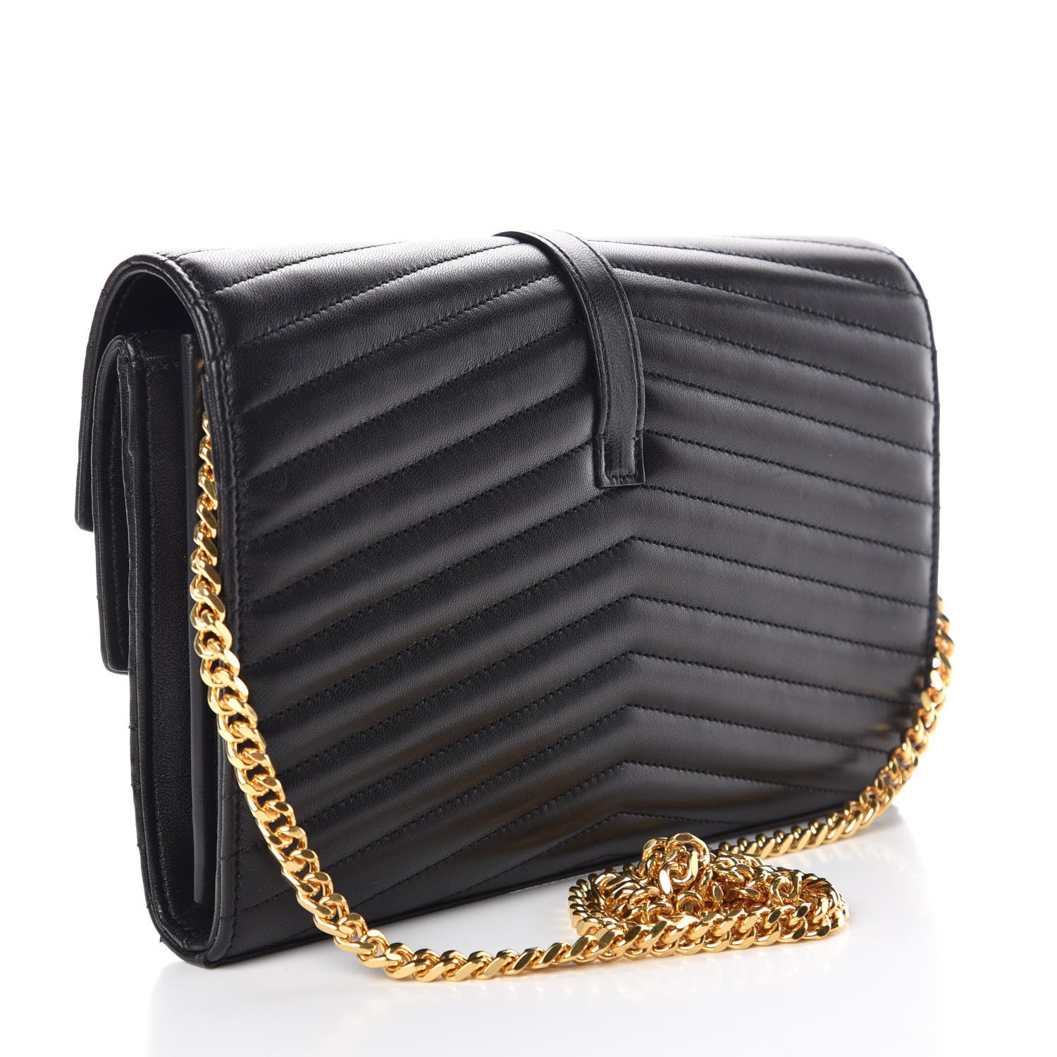 Saint Laurent Lambskin Matelasse Chevron Monogram Sulpice Chain Wallet Black 3 of 11