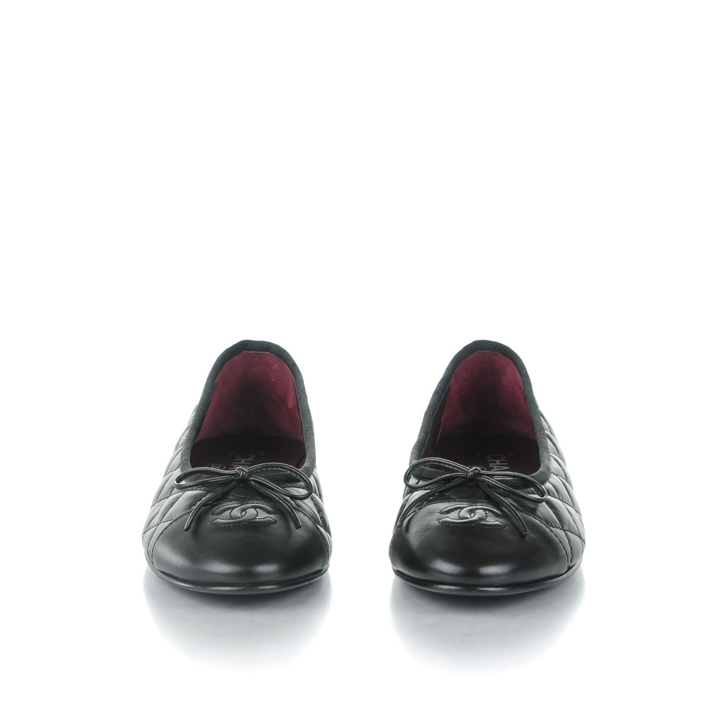 Aged Calfskin Quilted CC Cap Toe Ballerina Flats 39.5 Black