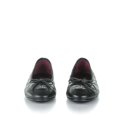Chanel Aged Calfskin Quilted CC Cap Toe Ballerina Flats 39.5 Black 2 of 7