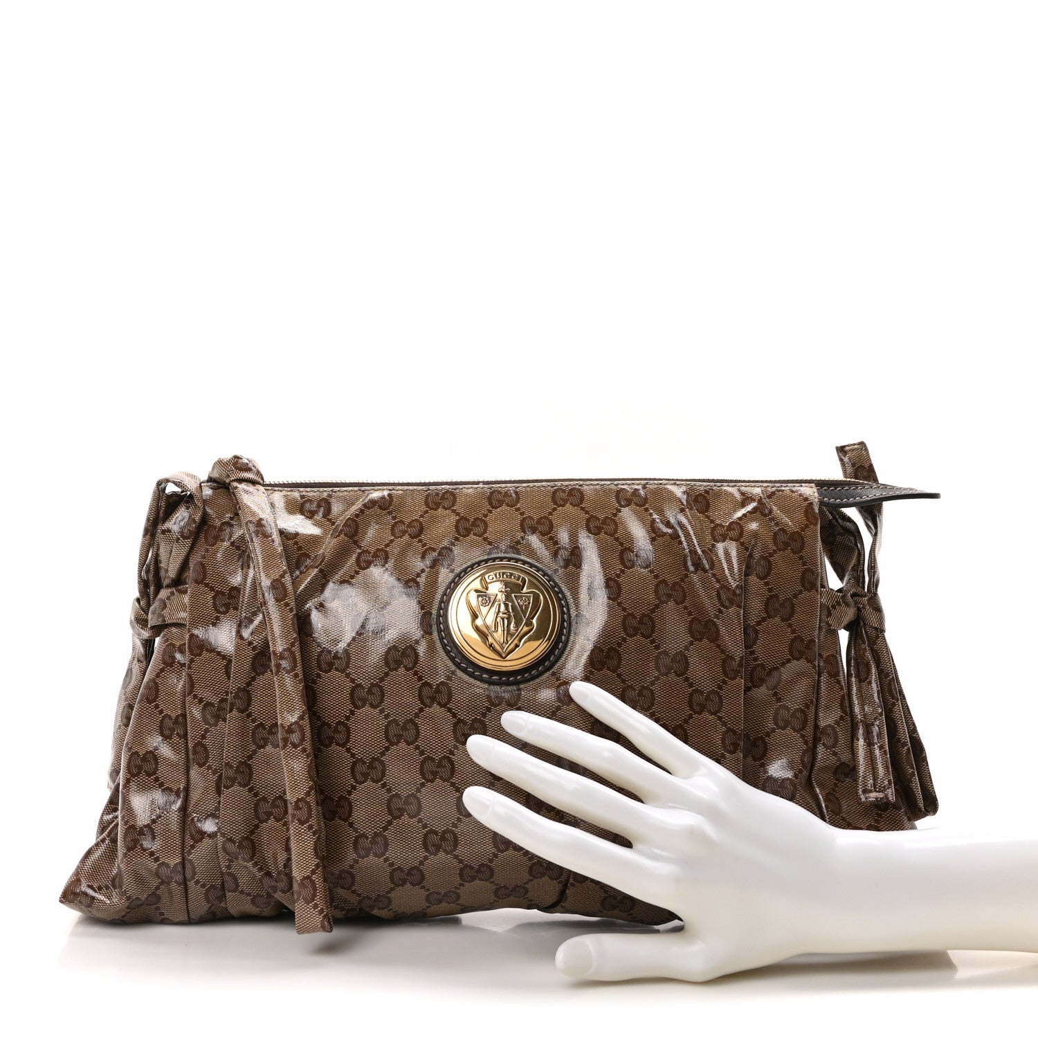 Gucci Crystal Monogram Large Hysteria Clutch Brown 2 of 10