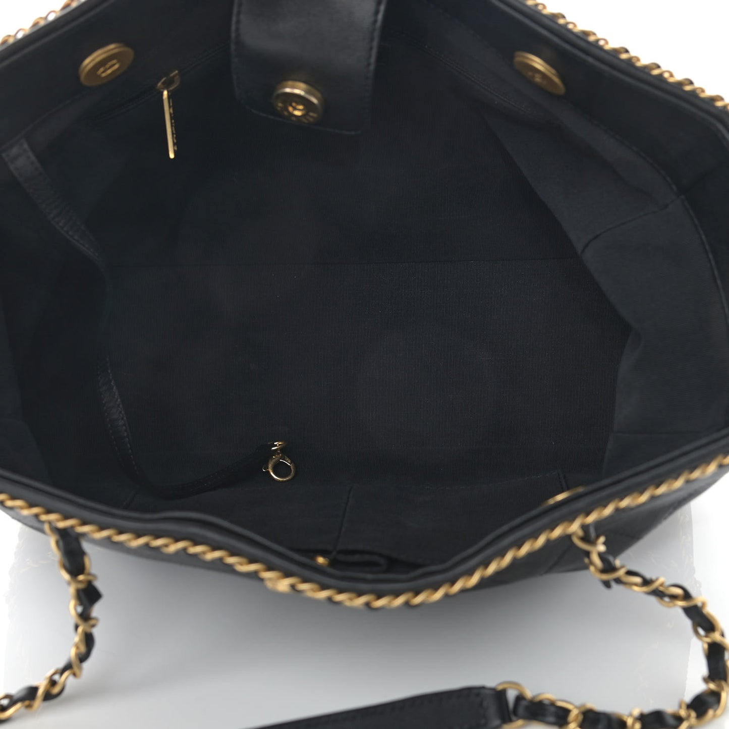 Calfskin Quilted Chain Lines Shopping Tote Black