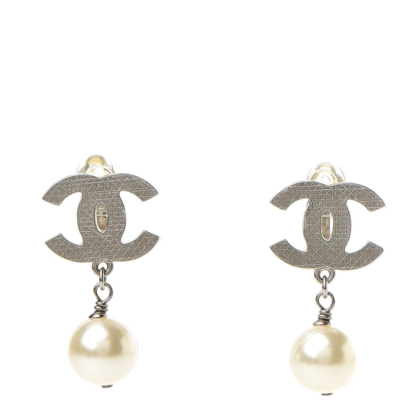 Pearl CC Drop Clip On Earrings Silver
