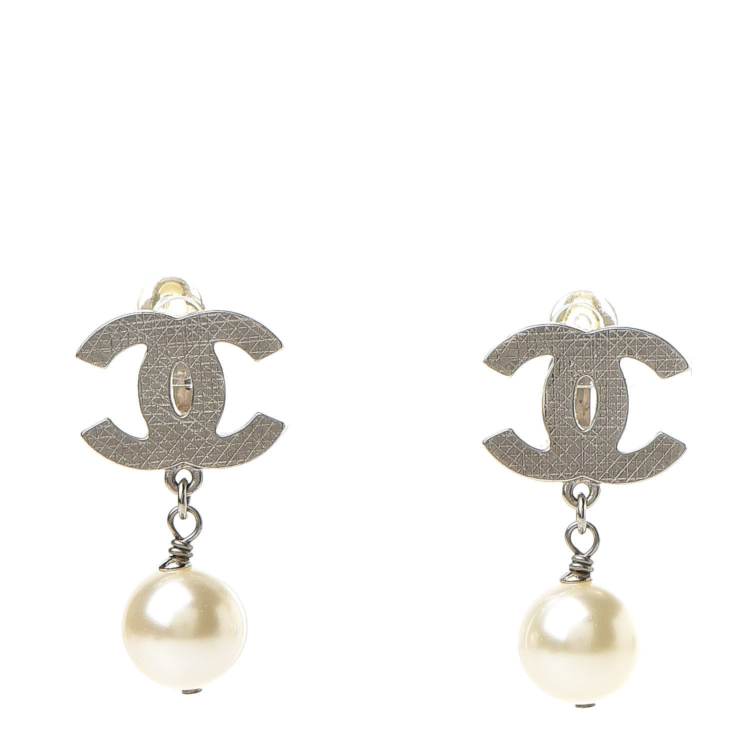 Chanel Pearl CC Drop Clip On Earrings Silver 1 of 4