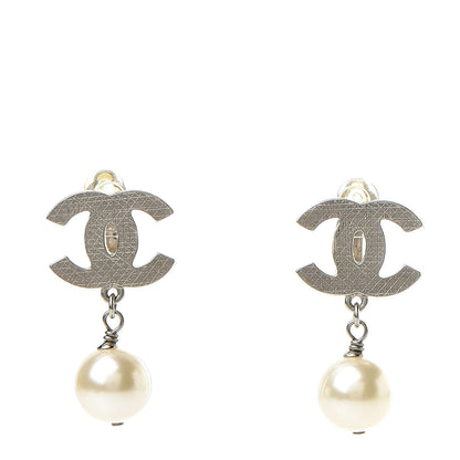 Chanel Pearl CC Drop Clip On Earrings Silver 1 of 4