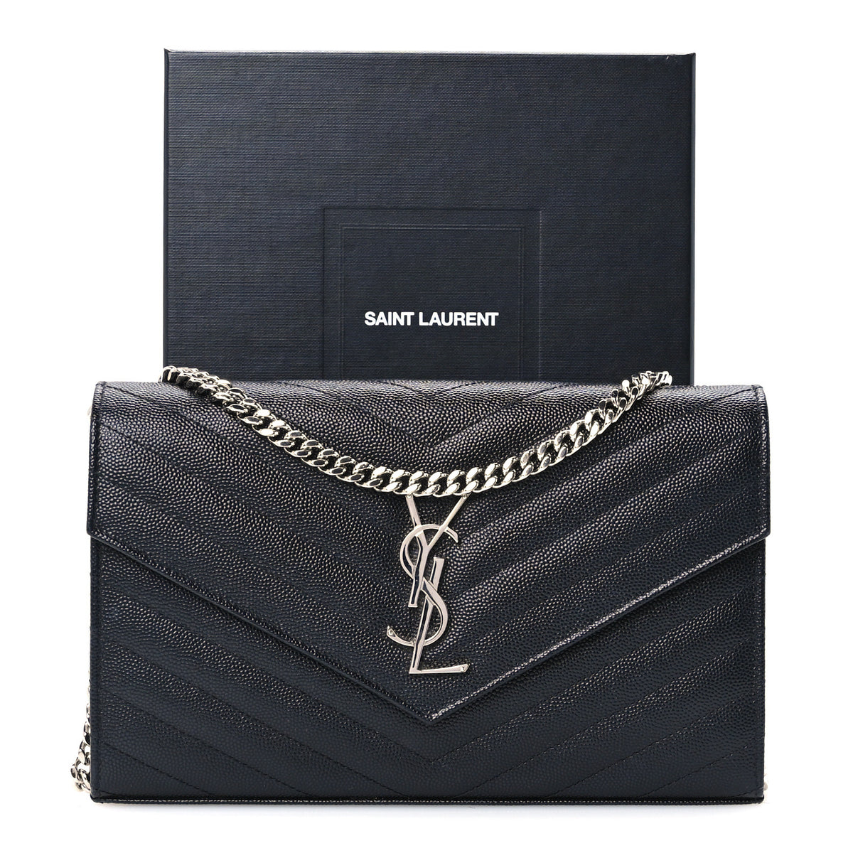 Grain De Poudre Matelasse Chevron Monogram Chain Wallet Black
