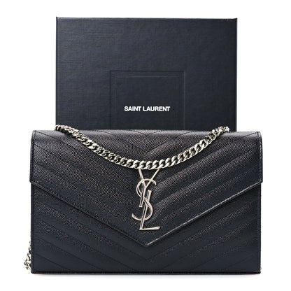 Saint Laurent Grain De Poudre Matelasse Chevron Monogram Chain Wallet Black 9 of 9