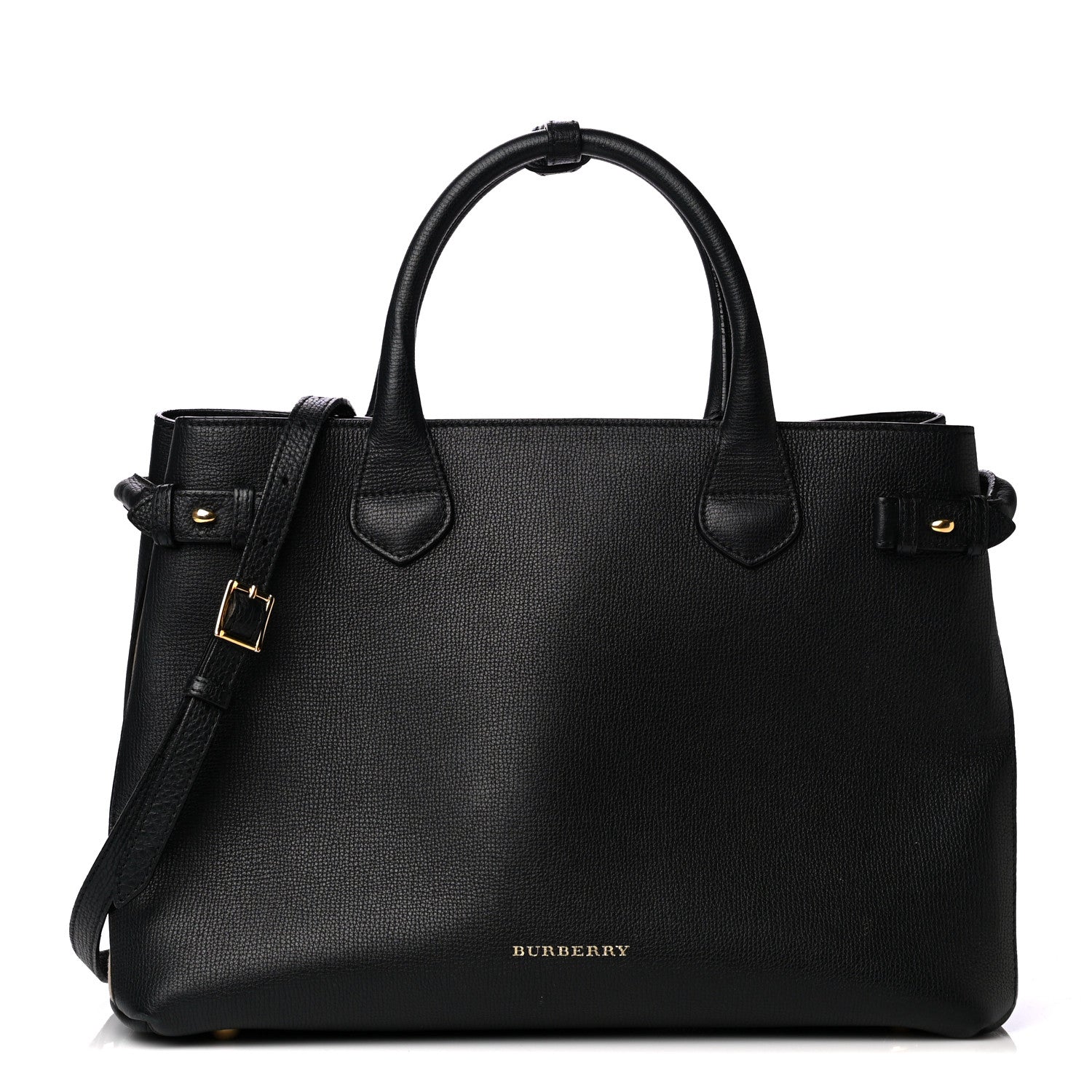 Burberry Grainy Calfskin House Check Medium Banner Tote Black 1 of 4