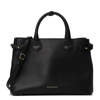 Burberry Grainy Calfskin House Check Medium Banner Tote Black 1 of 4
