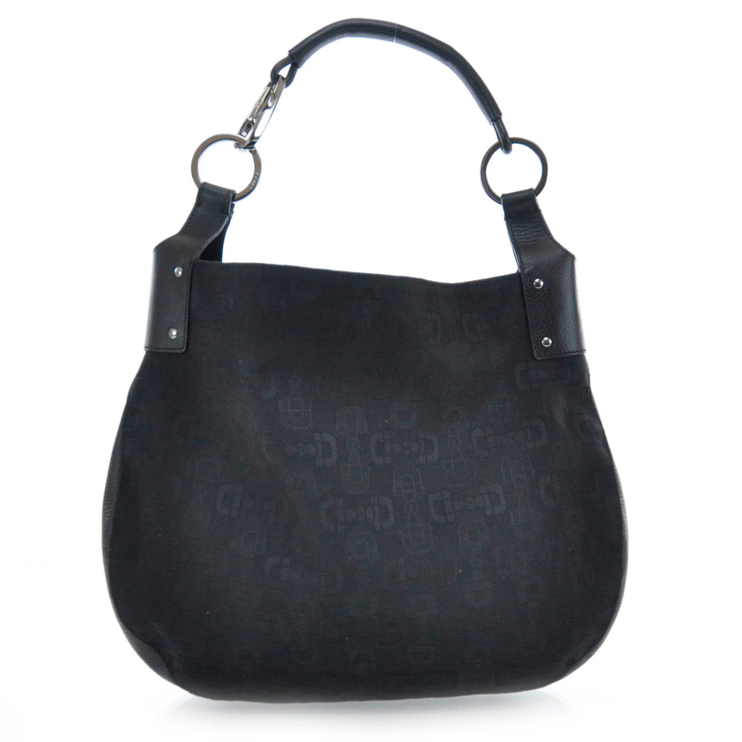 Canvas Bamboo Horsebit Print Hobo Black