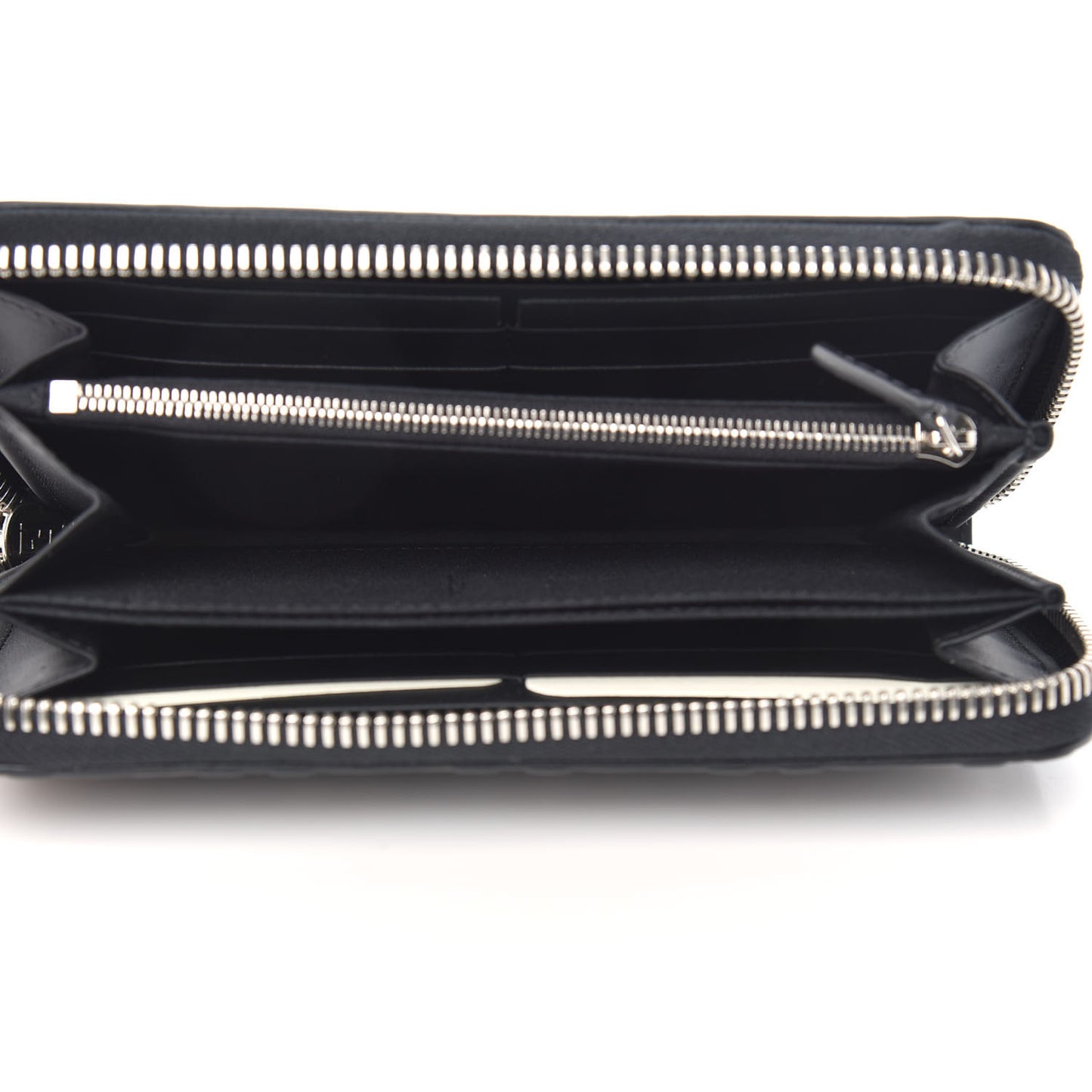 Vitello F is Fendi Bi-Color FF 1974 Embossed Zip Around Wallet Maya Black