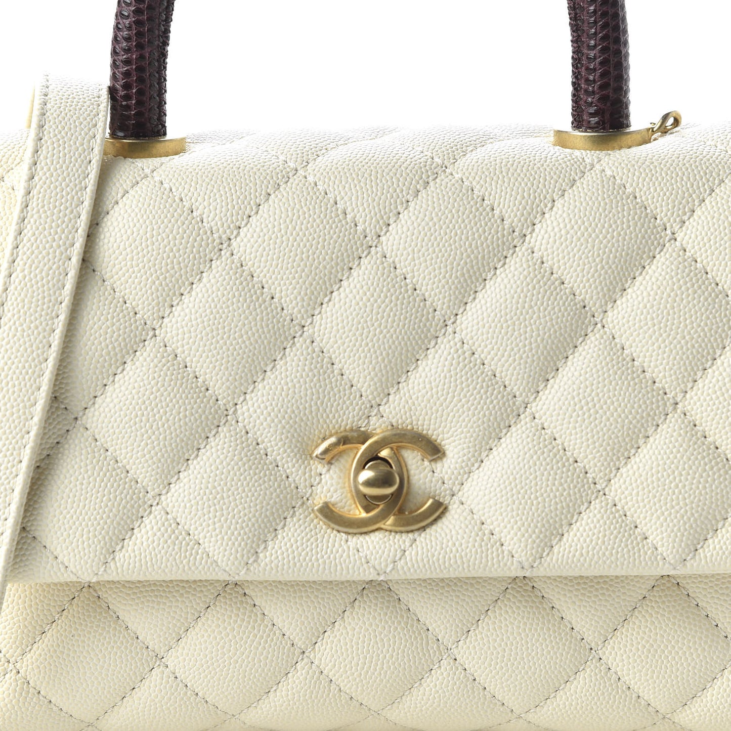 Caviar Lizard Quilted Mini Coco Handle Flap White