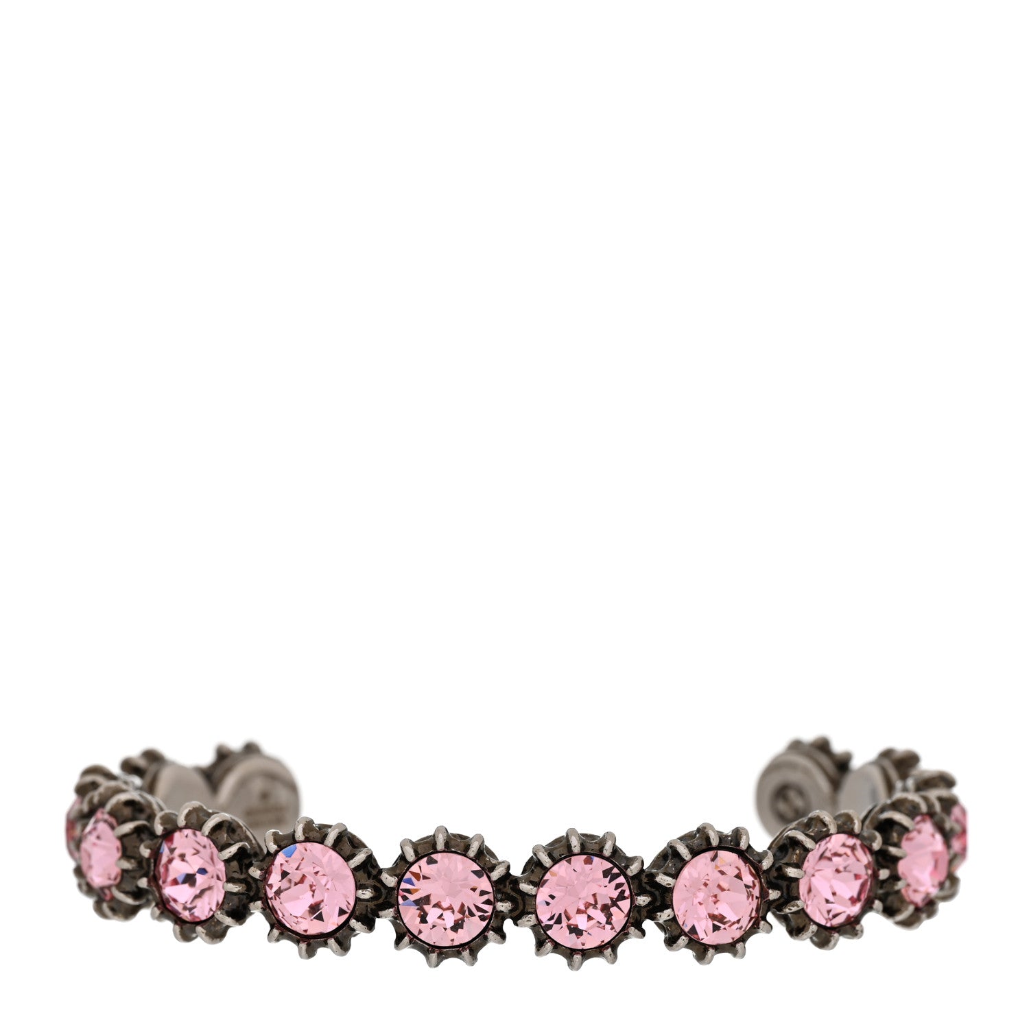 Gucci Metal Crystal Feline Cuff 16 Aged Silver Pink 1 of 8