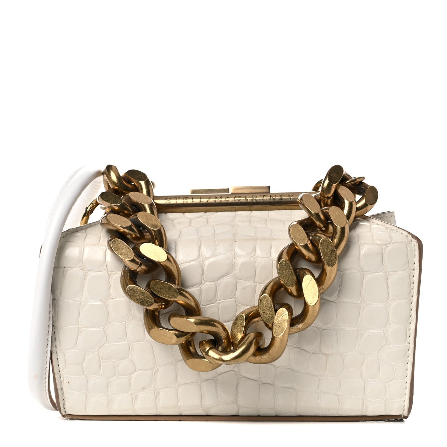 Crocodile Embossed Structured Shoulder Bag White