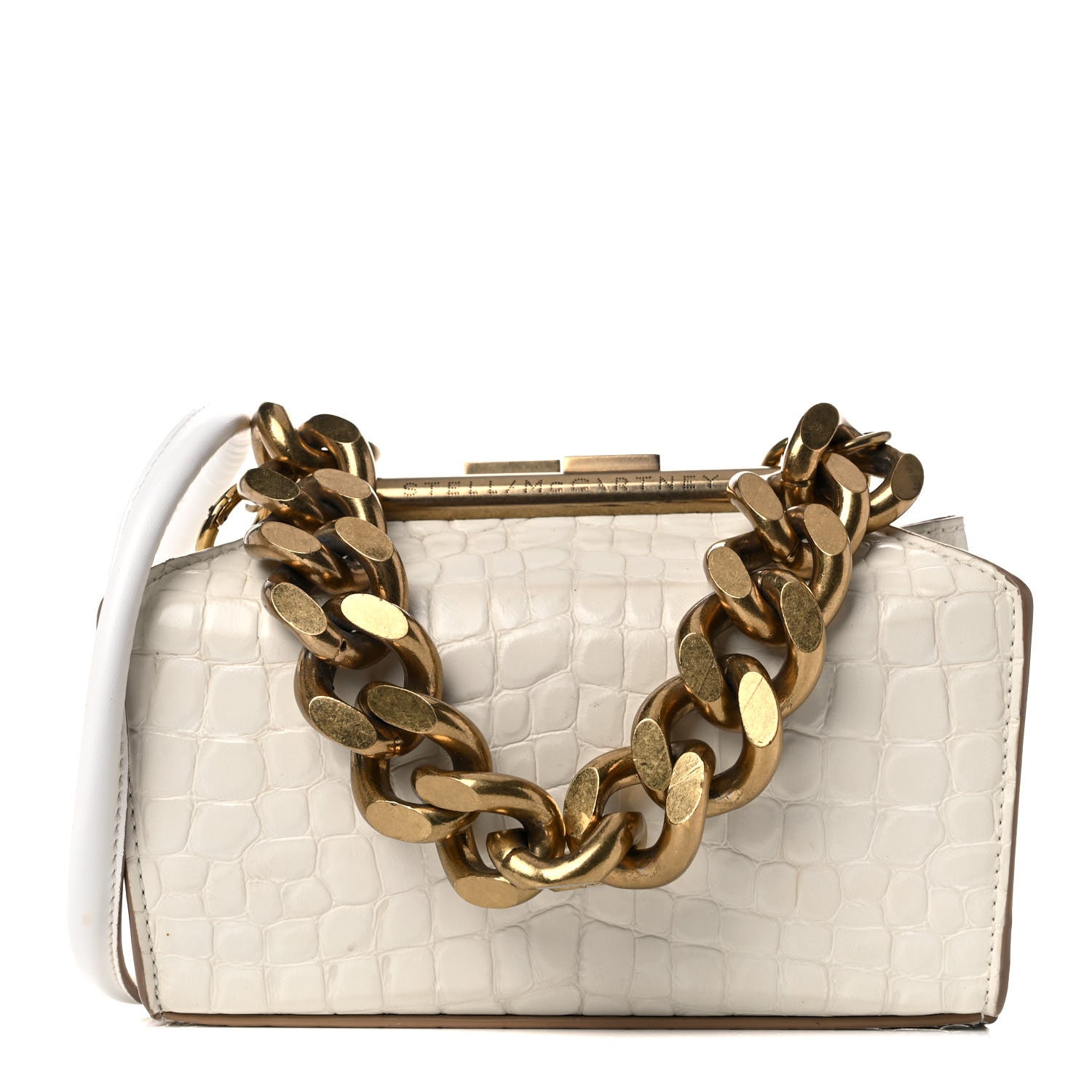 Stella McCartney Crocodile Embossed Structured Shoulder Bag White 1 of 14