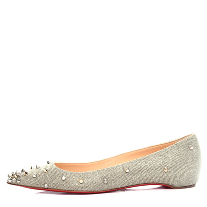 Christian Louboutin Metallic Glitter Fabric Degraspike Flats 38 Silver 1 of 10