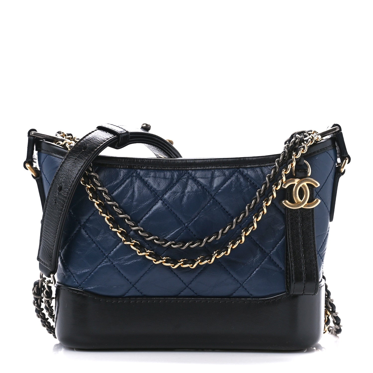 Chanel Aged Calfskin Quilted Small Gabrielle Hobo Navy Black 1 of 10