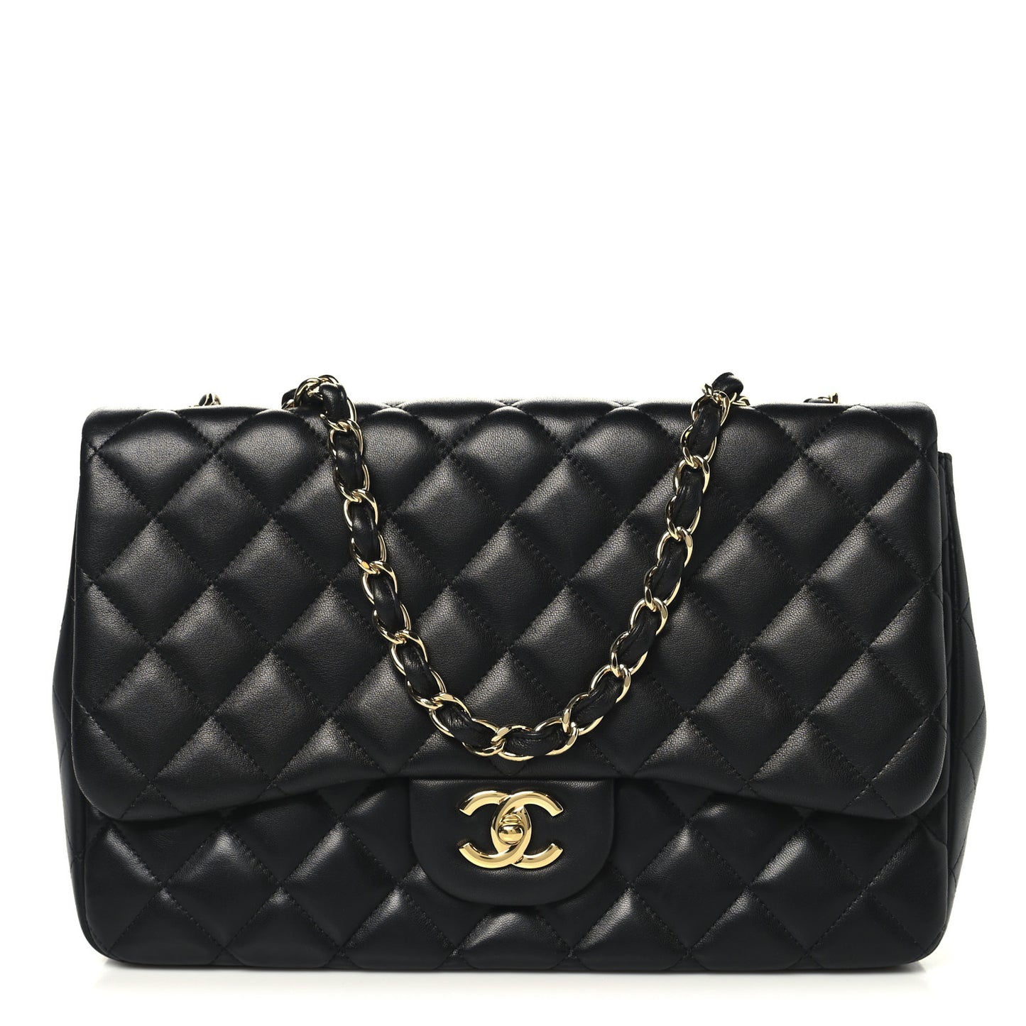 Lambskin Quilted Jumbo Double Flap Black